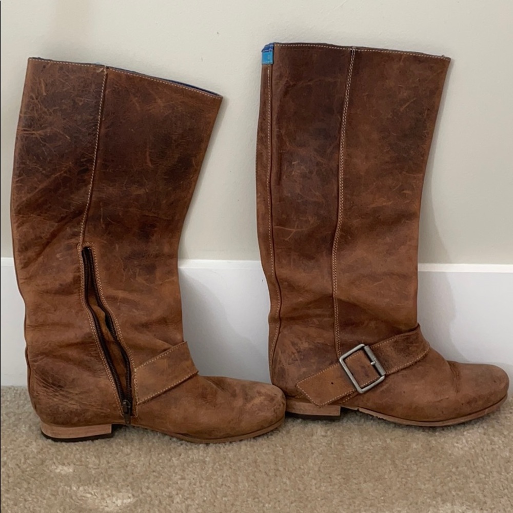 John Fluevog tall leather riding boot with buckle
